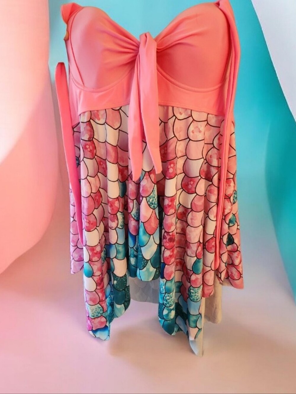 Mermaid Print Halter Style Wit Swim Top Wit Shorts ■ EUC ● READ BELOW